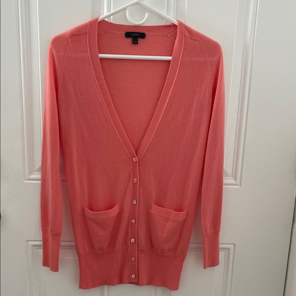 J.Crew 100% Merino Wool V-Neck Cardigan - Coral Pink